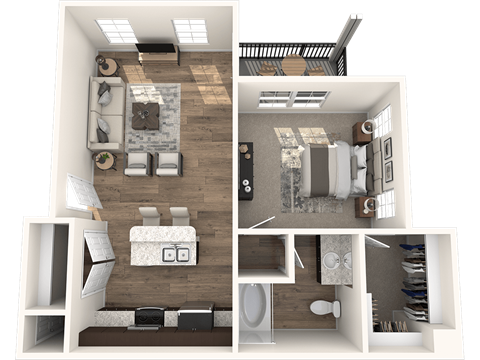 Floor plan for 1 bed, 1 bath, 761 sqft